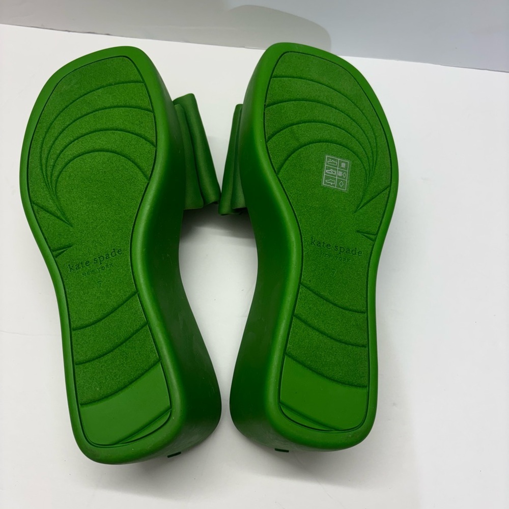 kate spade Bright Green Satin Knot Platform Slides - Picture 6 of 7